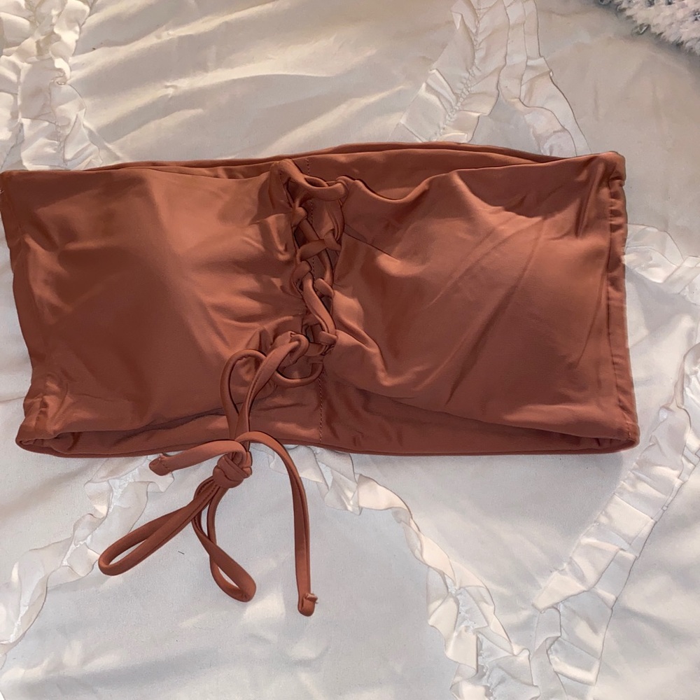 Strapless Dark Pink Tie Up Bathing Suit